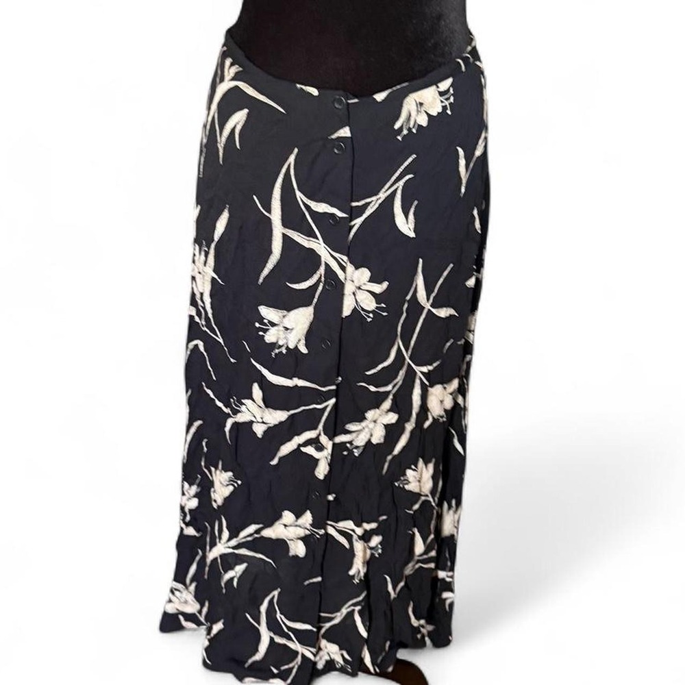 Jones New York Vintage Y2K Black Floral Button Up Maxi Skirt Size 14